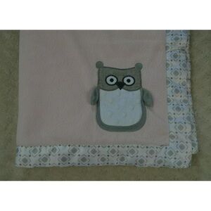 Wendy Bellissimo Owl Baby Blanket Pink Gray White Silky Satin Edge Trim Lovey